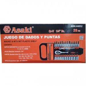 Jdo Dado-Punta 1/4" Ask-04952 Asaki (28 Pzas) Kk